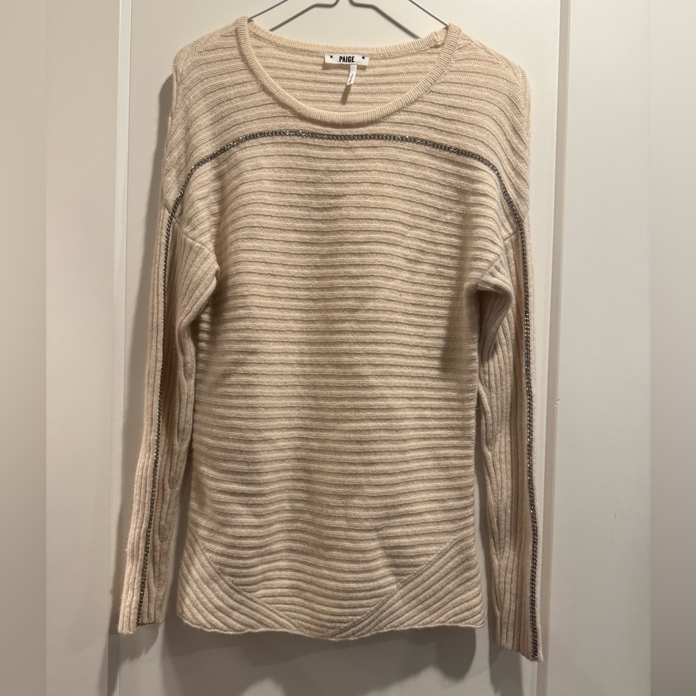 Paige Cream/Custard Helena Sweater Chain Detail Lambswool Blend Size Small